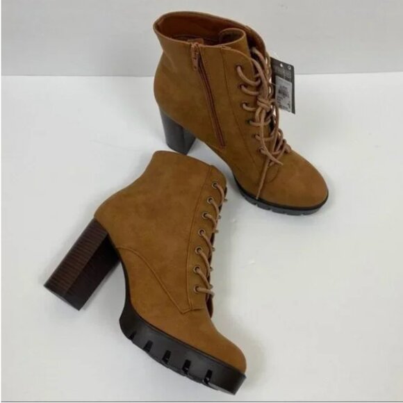 NEW Platform Chunky Heel Lace Up Brown Suede Leather Combat Boots US 9 EU 40 - Picture 7 of 7